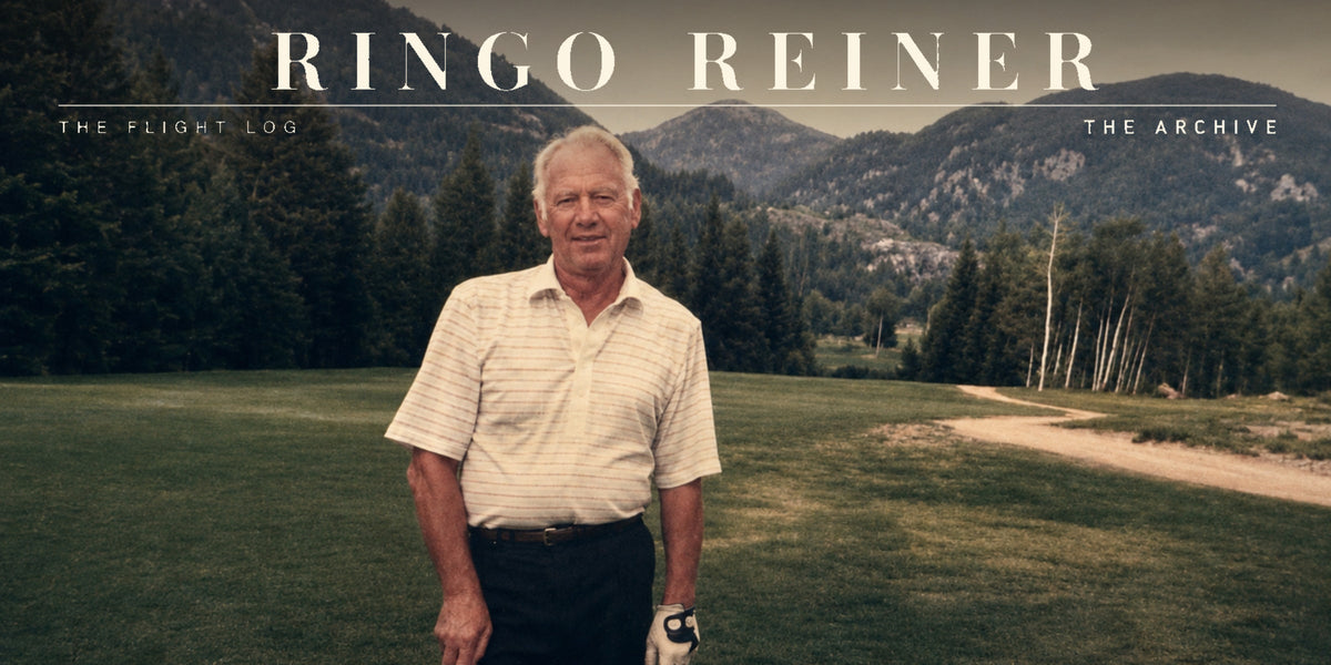 Archival photograph of Ringo Reiner standing on a Colorado golf course with forested mountains in the background.