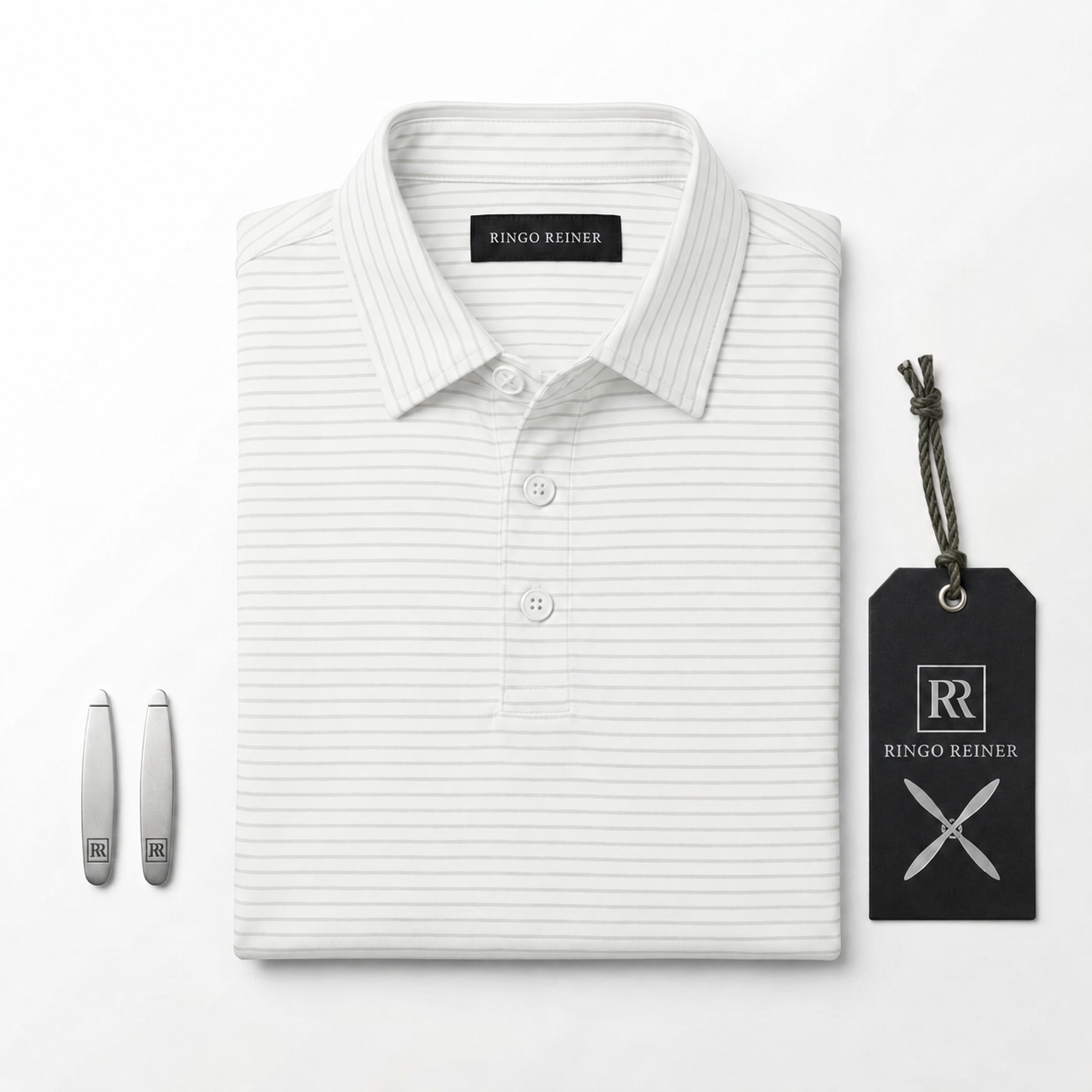 Officer Stripe Polo — Cloud White / Bare Aluminum