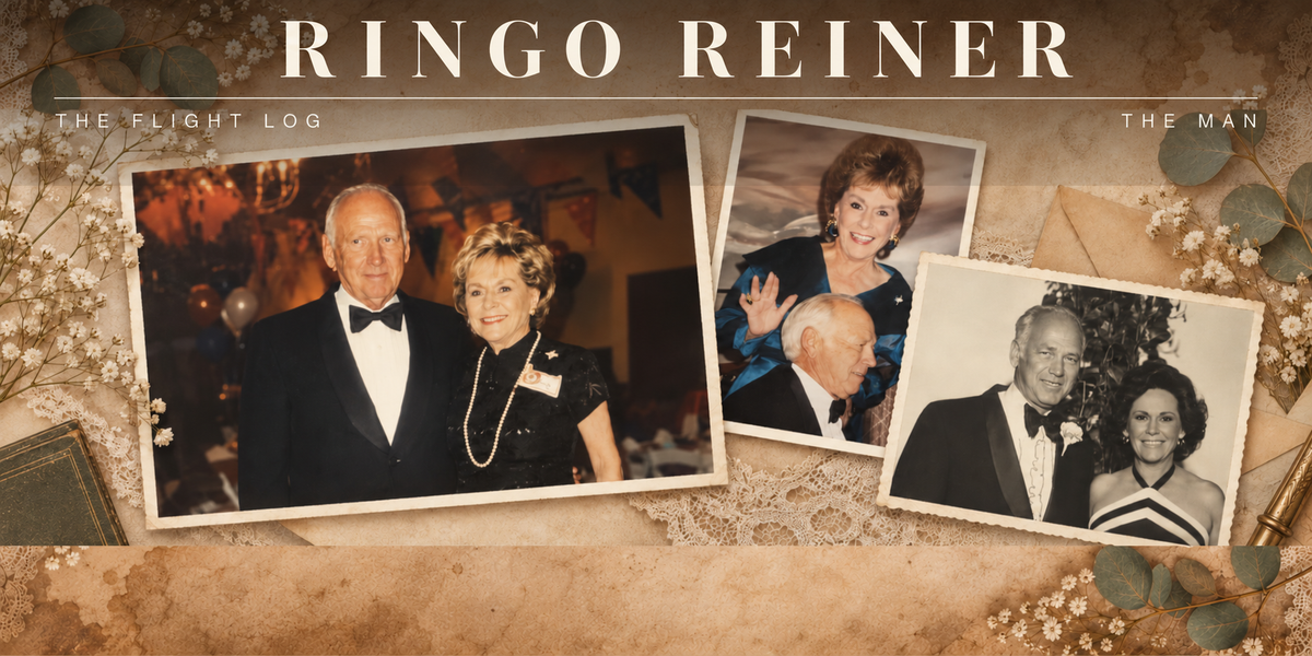 Archival photographs of Ringo and Jean Reiner together through the years, arranged in a warm family-photo collage.