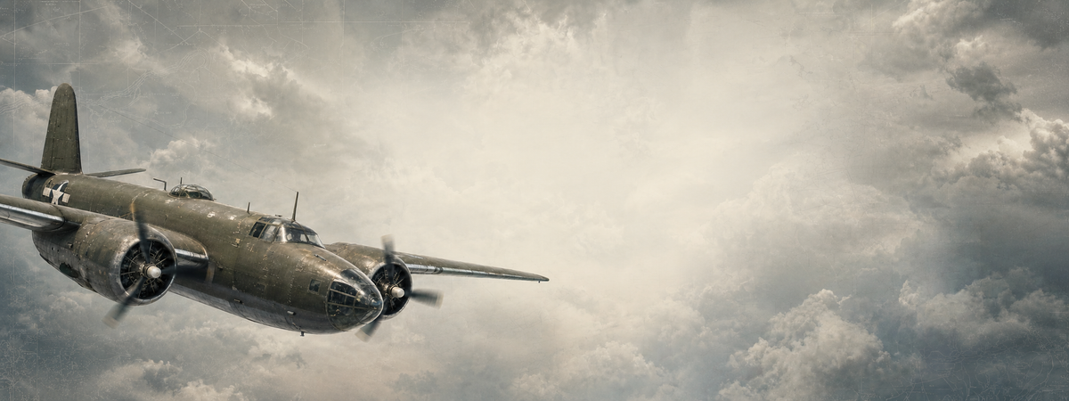 Ringo Reiner B-26 Marauder Collection inspired by aviation heritage, featuring a vintage B-26 aircraft above the clouds.