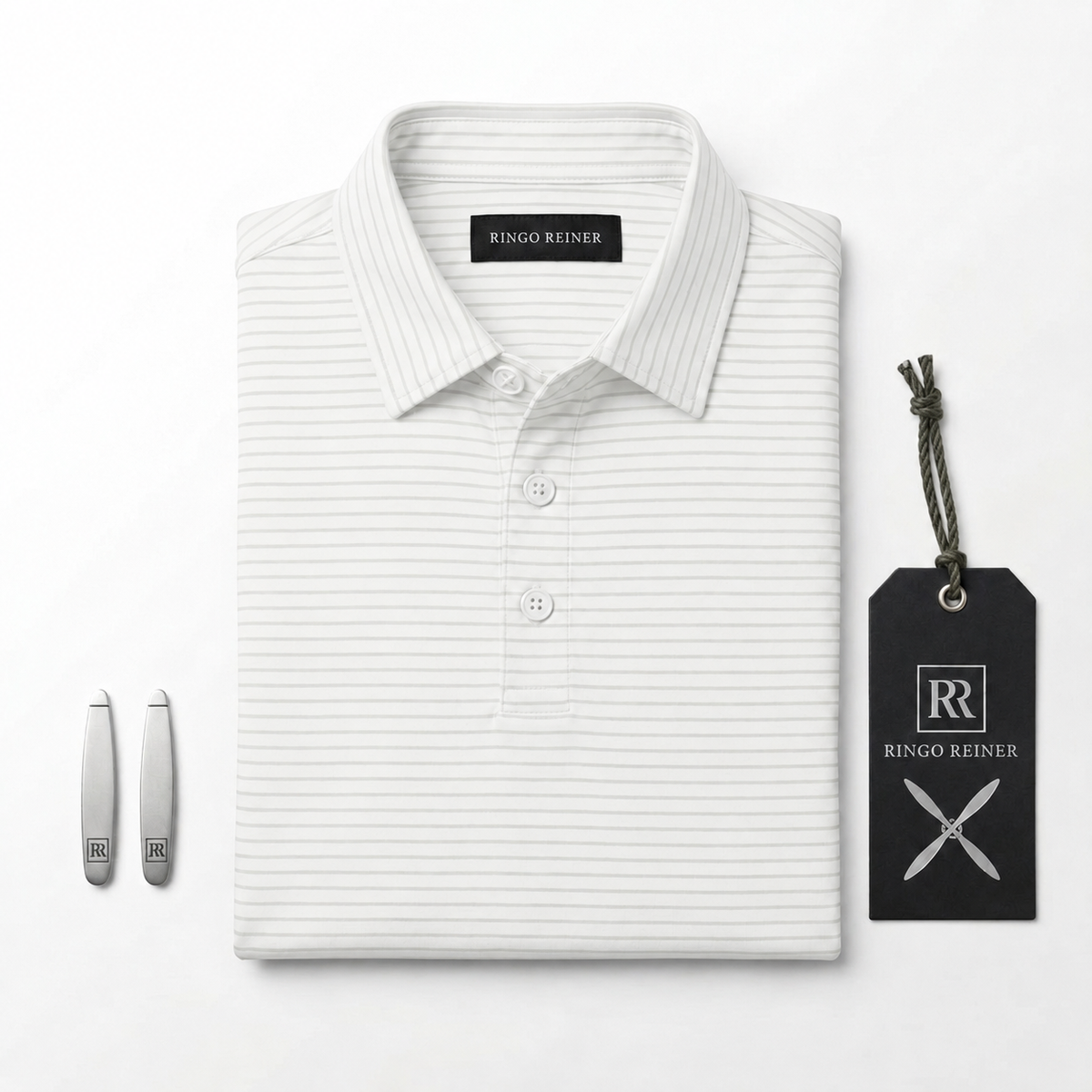 Officer Stripe Polo — Cloud White / Bare Aluminum